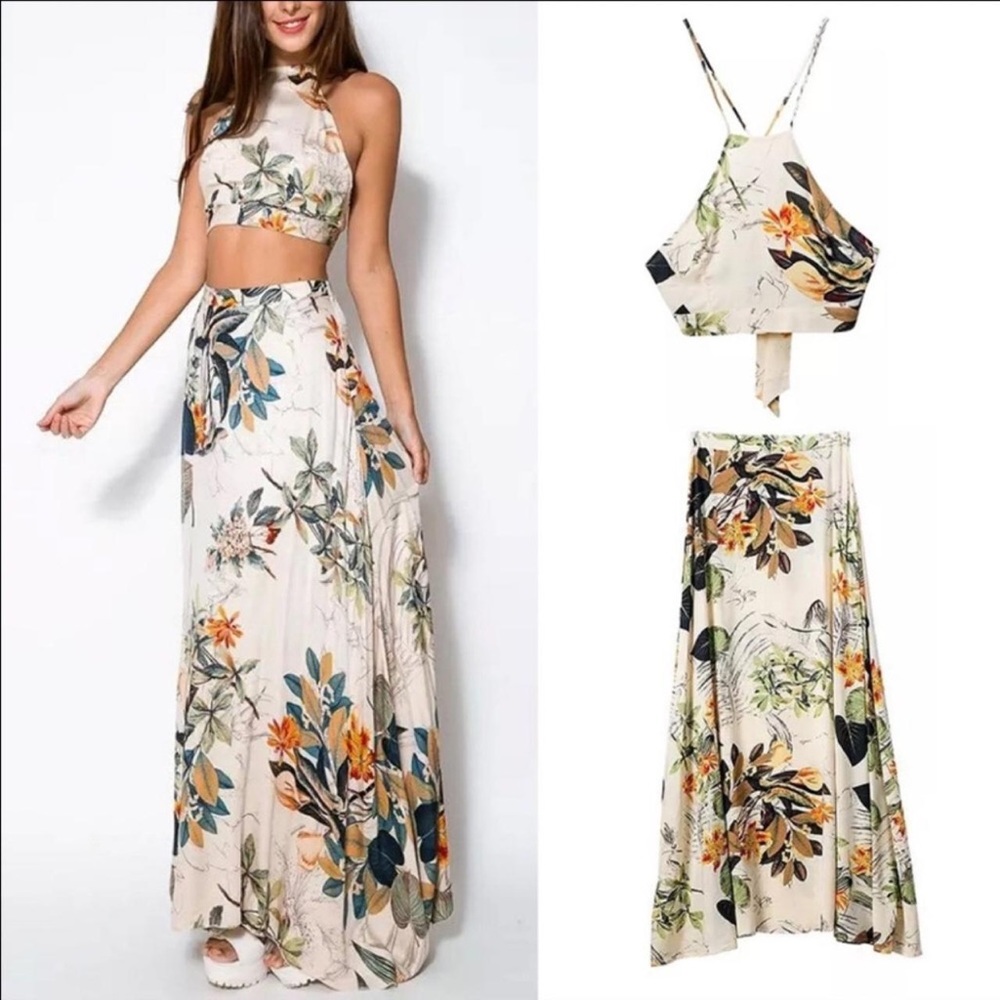 Two piece floral set- top and maxi skirt